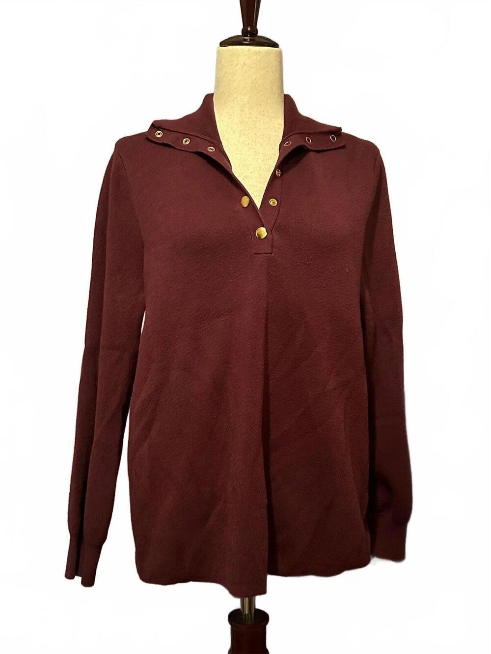 Soft Surroundings Burgundy Pullover Sweater with Snap Collar
